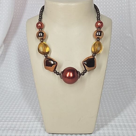 Bold Chunky Metallic Beaded Statement Necklace - Copper Tones - Picture 1 of 6
